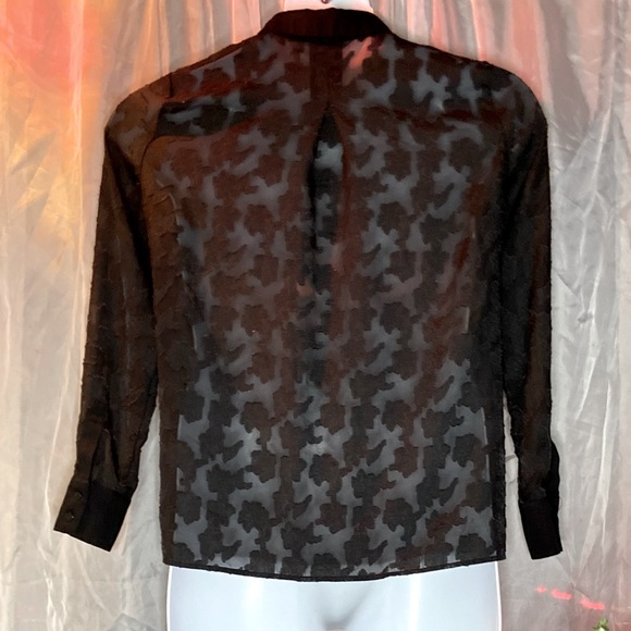 Very Cute Black Sheer Blouse w/ Flower Print! - Picture 3 of 5